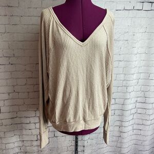 We the free size medium tan cream long sleeve waffle knit Santa Clara thermal
